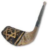 Star and Cross Ram's Horn Shofar: Black and Gold Painted, Large (14-16)