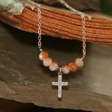 Cross Drop Pendant with Tan Faceted Crystals Necklace