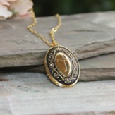 Large Gold Locket with Cross Pattern Necklace