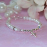 Pearl, Sterling Silver Beads, Infant Bracelet with Cross Beads, 4.5 Inches