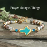 Prayer Changes Things, Turquoise Gilded Cross Bracelet
