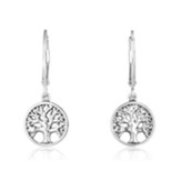 Tree of Life Silver Hanging Loop Earrings