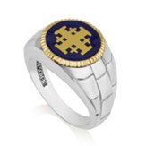 Gold Plated Single Jerusalem Cross Ring with Blue Enamel, Size 10