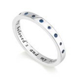English Engraved Beloved Ring with Blue Sapphire, Size 9