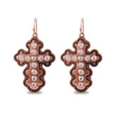 Large Cross Dangle Earrings, Copper