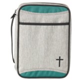 Canvas Bible Cover, Teal and Gray with Cross, Large
