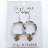 Hoop Earrings with Cross, Grey, Gold Dipped, Salt and Pepper Collection