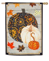 Patterned Pumpkins and Leaves, Suede Flag, Large