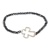 Cubic Zirconia Sideways Cross Stretch Bracelet, Gray Jet Beads