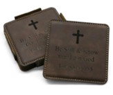 Personalized, Leather Coaster Set, Be Still, Brown