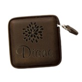 Personalized, Leather Tape Measure, with Flower, Brown