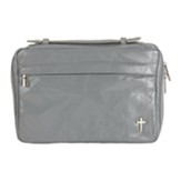 Gray Patchwork Leather Bible Cover, Thinline
