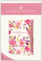 NLT Spiritual Growth Bible--soft leather-look, pink/purple floral