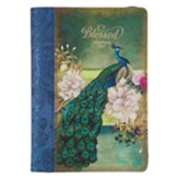 Printed Blessed Classic Journal with zipper, Blue Peacock