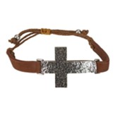 Plated Cross Leather Bracelet, Silver