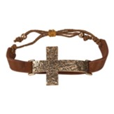 Plated Cross Leather Bracelet, Gold