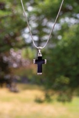 Cross Pendant Necklace, Black and Silver