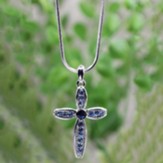 Blue Cross Pendant Necklace, Silver