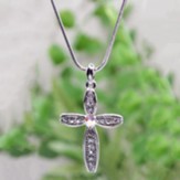 Crystal Cross Pendant Necklace, Silver