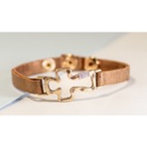 Gold Cross Snap Bracelet, Leather-Like