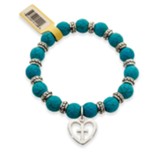 Cross with Heart Turquoise Tapestry Stone Bracelet