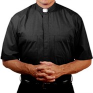 Men's Short Sleeve Clergy Shirt with Tab Collar: Black, Size 16.5