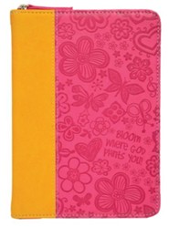 Bloom Zipper Journal, Orange and Pink