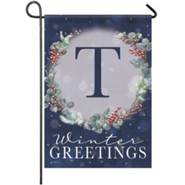 T, Winter Greetings, Monogram Flag, Small