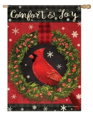 Comfort and Joy, Cardinal in Wreath, Flag, Large