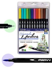  Marvy Le Plume II Double-Sided Watercolor Marker - 12 Color  Set - Bright