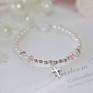 Freshwater Pearls and Sterling Silver Beaded Bracelet with Cross, 4.5 Inches