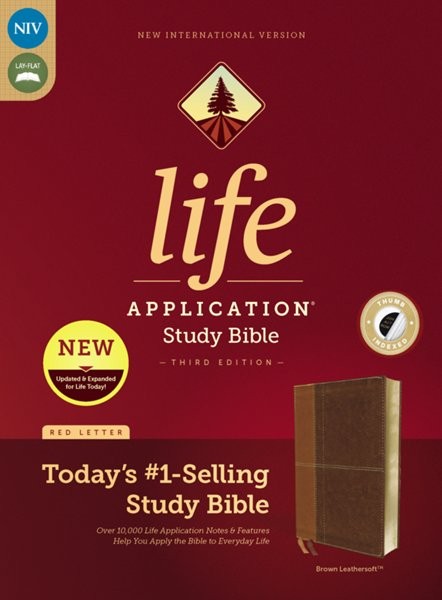 NIV Life Application Study Bible, Third Edition--soft leather-look, brown  (indexed)