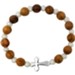 Olive Wood Stretch Bracelet, w White Beads, Sideways Cross