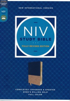 NIV Study Bible, soft leather-look, navy/tan (red letter)