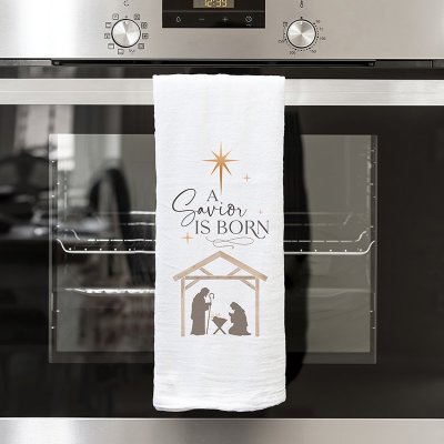Sample - A Savior Is Born , Nativity Scene Tea Towel