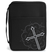 Silkscreened Cross Bible Cover, Black and Gray, Large