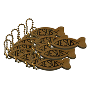 Jesus Fish Wooden Key Rings, pack of 12