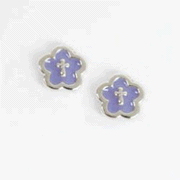 Purple Flower Earrings with Cross, Small  - 