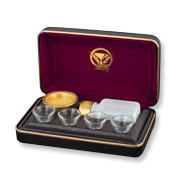 Portable Communion Set: Brasstone with 4 Glasses, Black Case