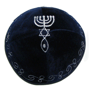 Velvet Kippah: Messianic Sign, Navy Blue