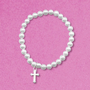 Child's Pearl Stretch Bracelet with Cross, 5-inch