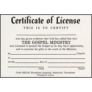Minister's License Certificate, Billfold Size