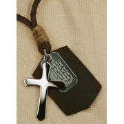 Leather Tag Necklace with Crusader Cross, Jeremiah 29:11