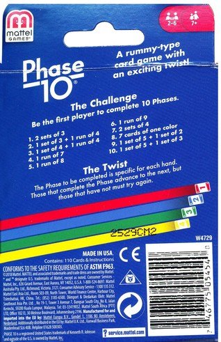 suitable for 2-6 players Mattel Games FPW38 playing time Phase 10 card game