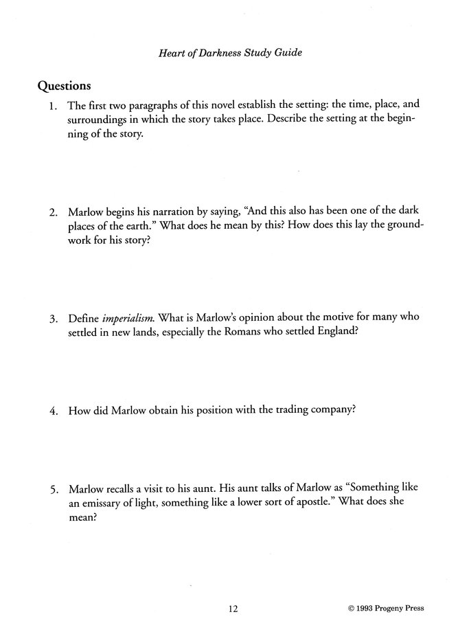 Heart of darkness study guide questions and answers