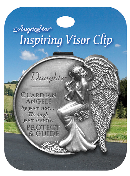 2 1/2 Visor Clip of Guardian Angel-Protect My Daughter Genuine Pewter Antique Finish WJ Hirten V-5082 