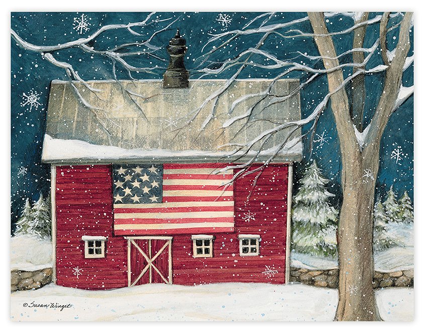 Patriotic Holiday Christmas Cards Box Of 18 Susan Winget