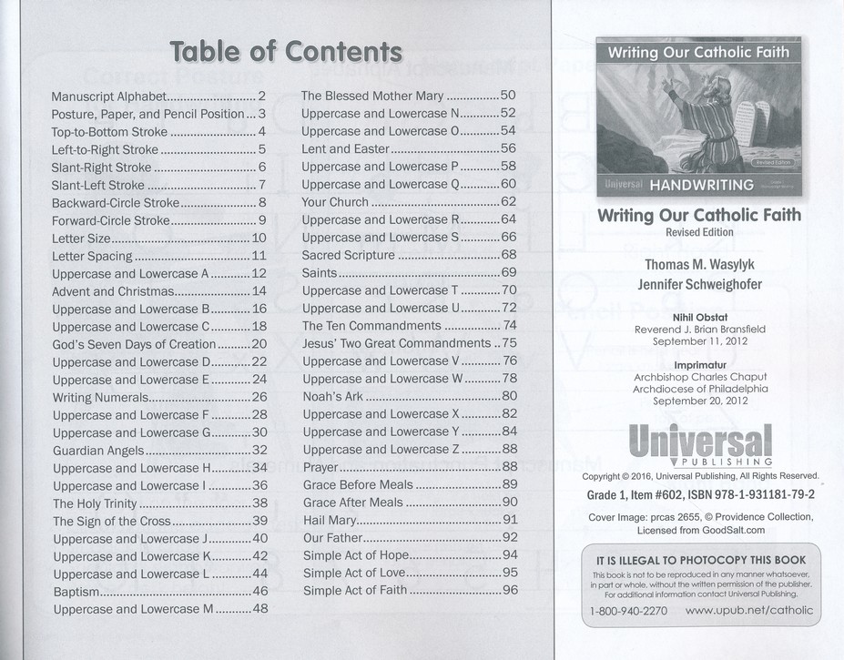 Writing Our Catholic Faith Manuscript Grade 1 Thomas M Wasylyk Christianbook Com