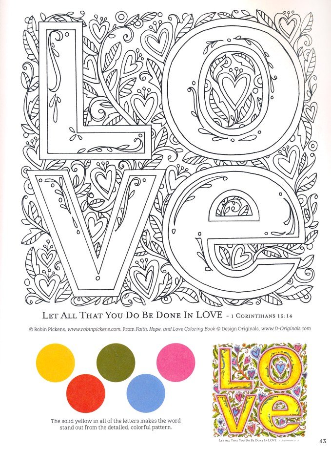 Download Faith Hope Love Coloring Book Designs For Bible Journaling Robin Pickens 9781497202764 Christianbook Com