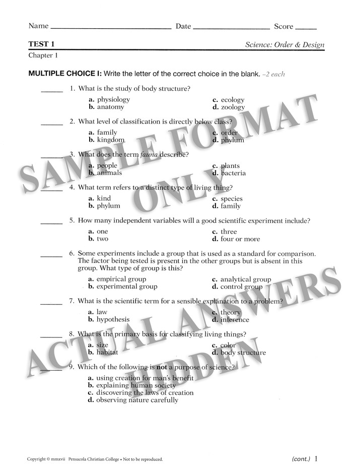 Science Order And Design Grade 7 Test Key Christianbook Com